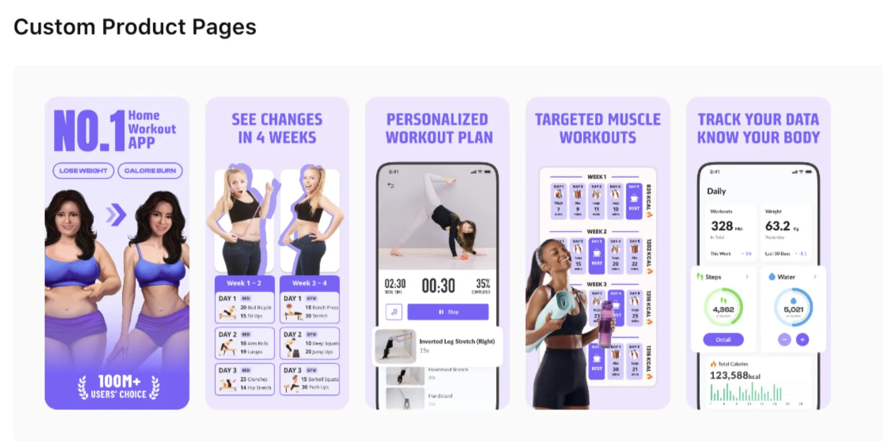A custom product page example in App Store Connect