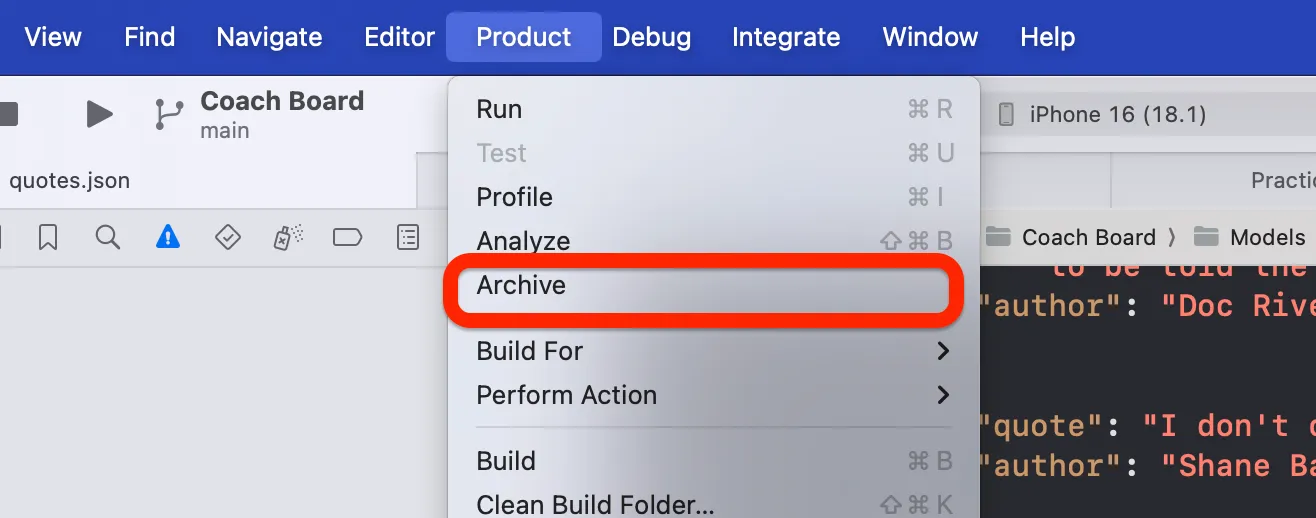 Archiving a product in Xcode