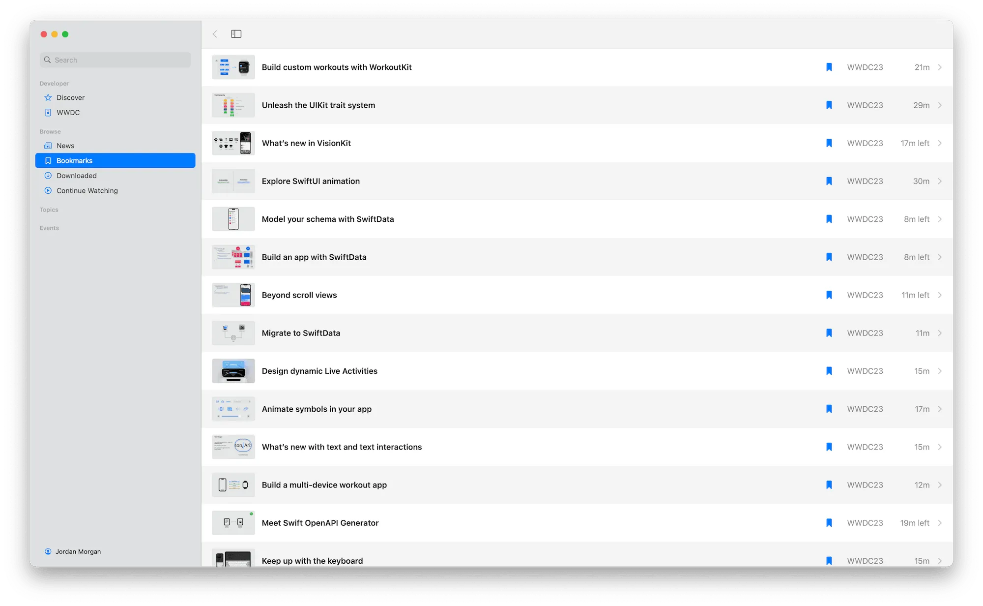 The Apple Developer App Bookmarks