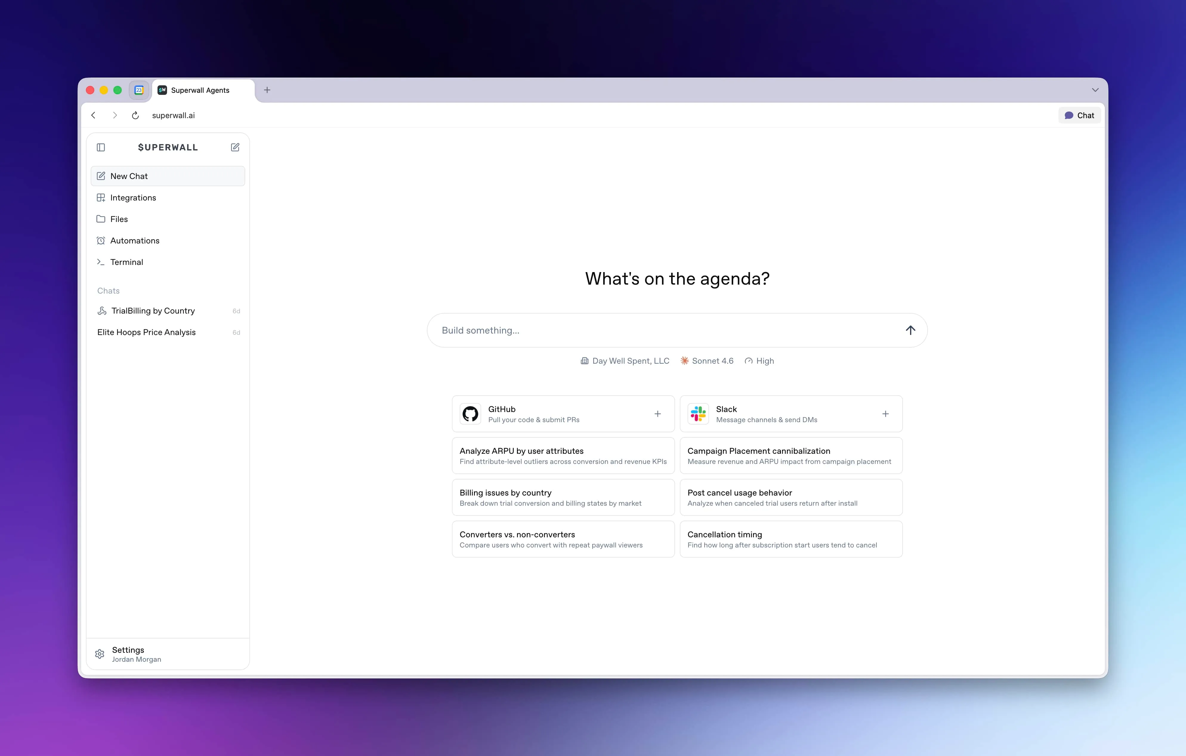 The superwall.ai analysis workspace.