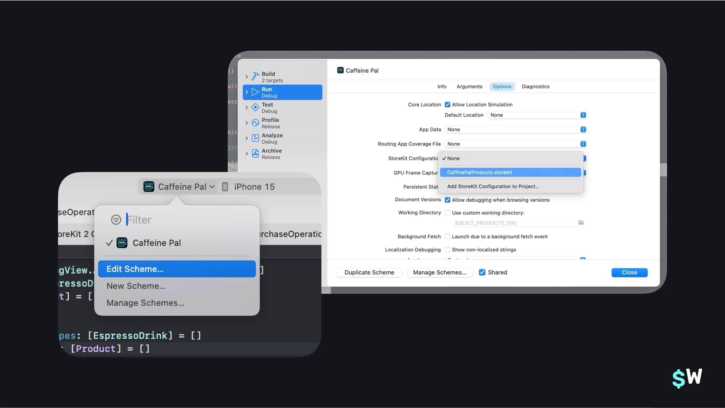 Adding a StoreKit configuration to the Caffeine Pal scheme