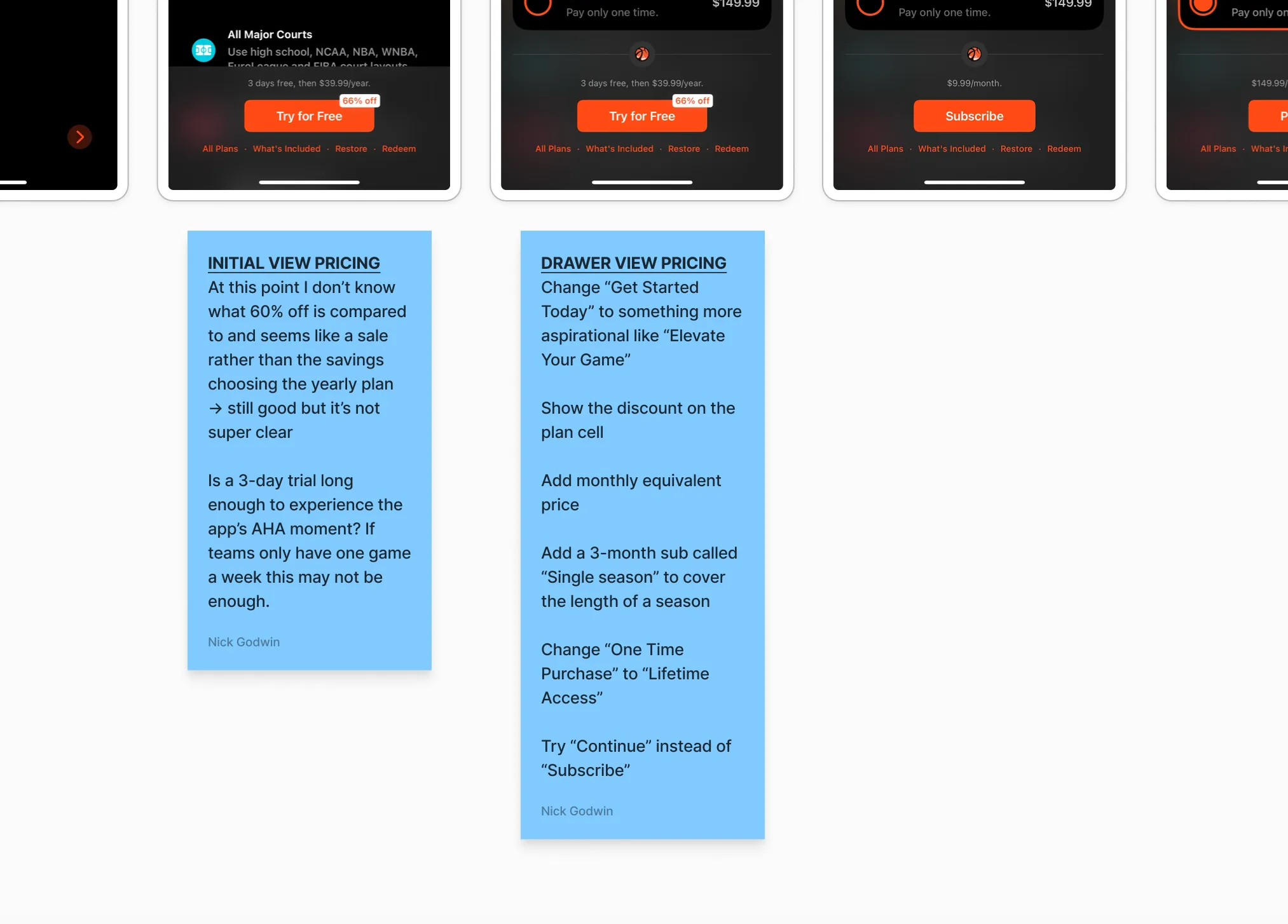 Nick's notes over pricing