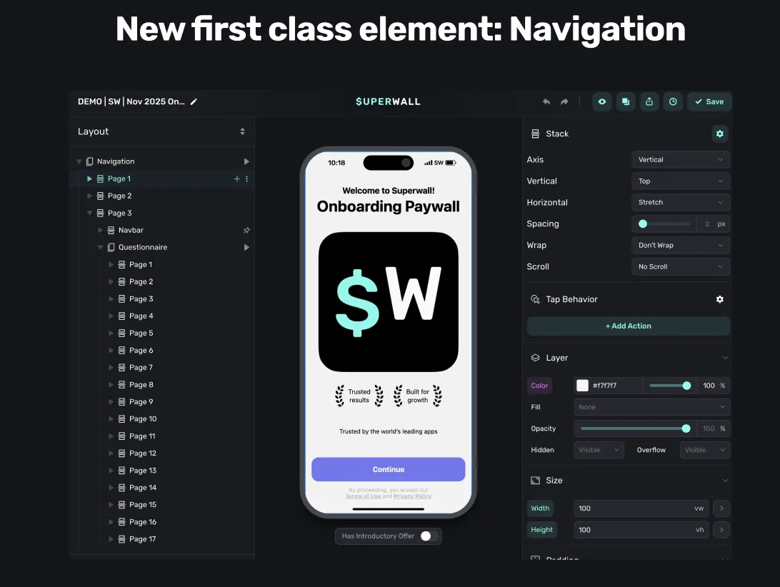 The navigation element in Superwall