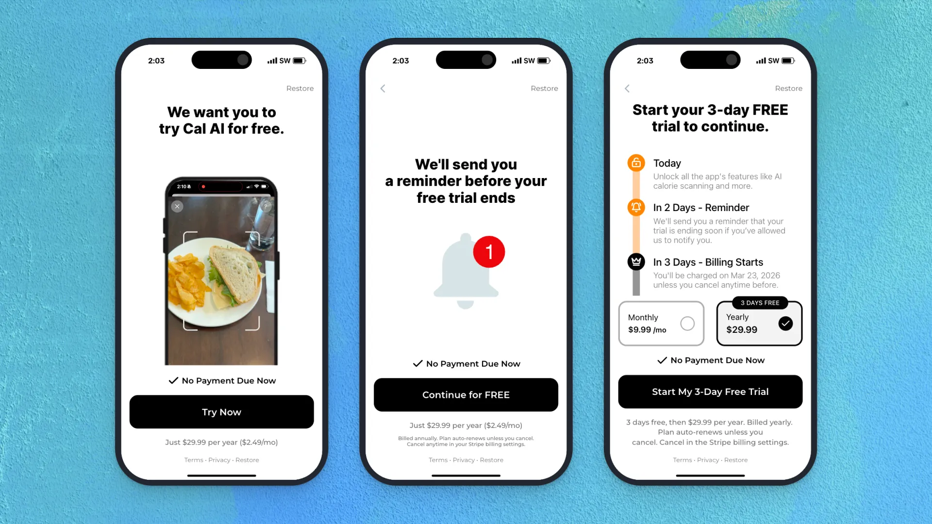 Cal AI's multi-page onboarding flow built with Superwall