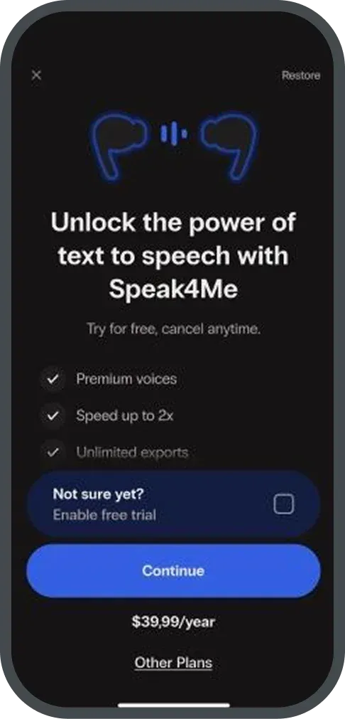 Speak4Me paywall