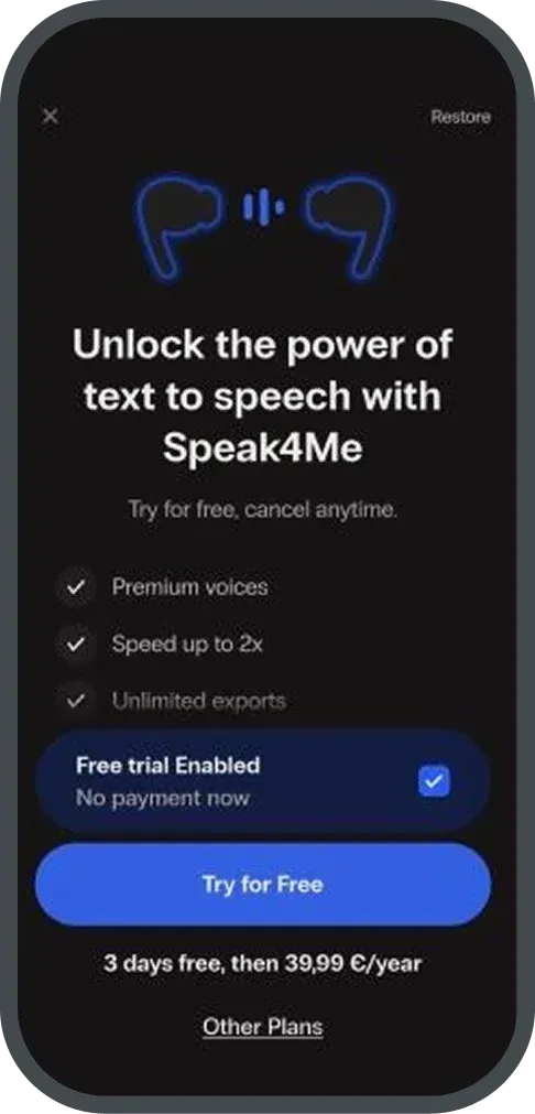 Speak4Me paywall
