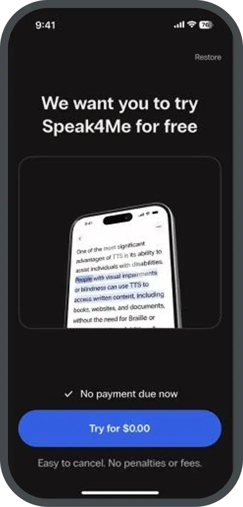 Speak4Me paywall